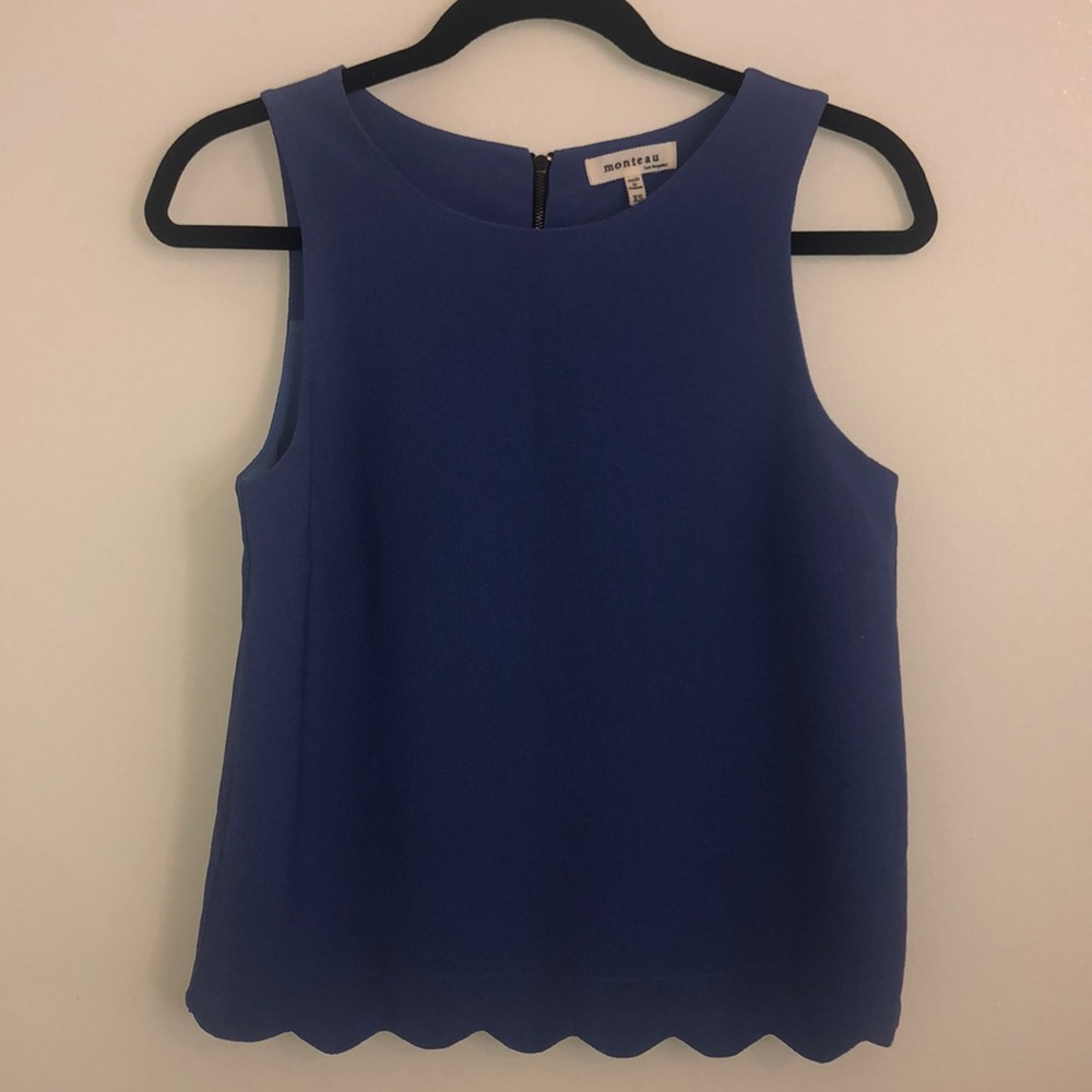 Blue Sleeveless Top, Scalloped Bottom
